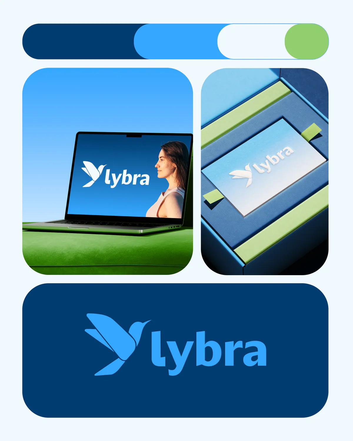 Planche de marque Lybra : nuancier, applications écran et papier