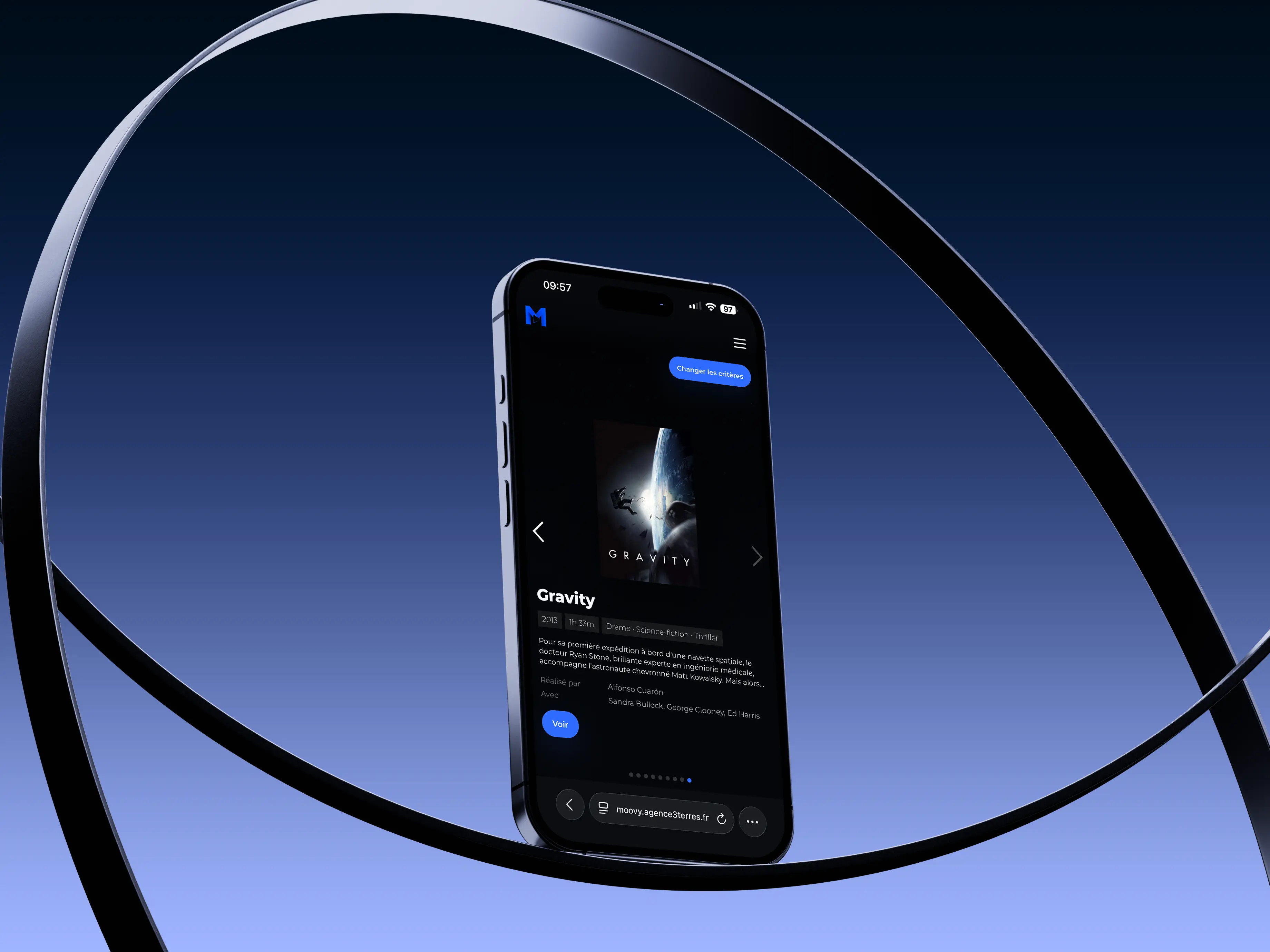 Interface Moovy sur téléphone — Agence 3 Terres