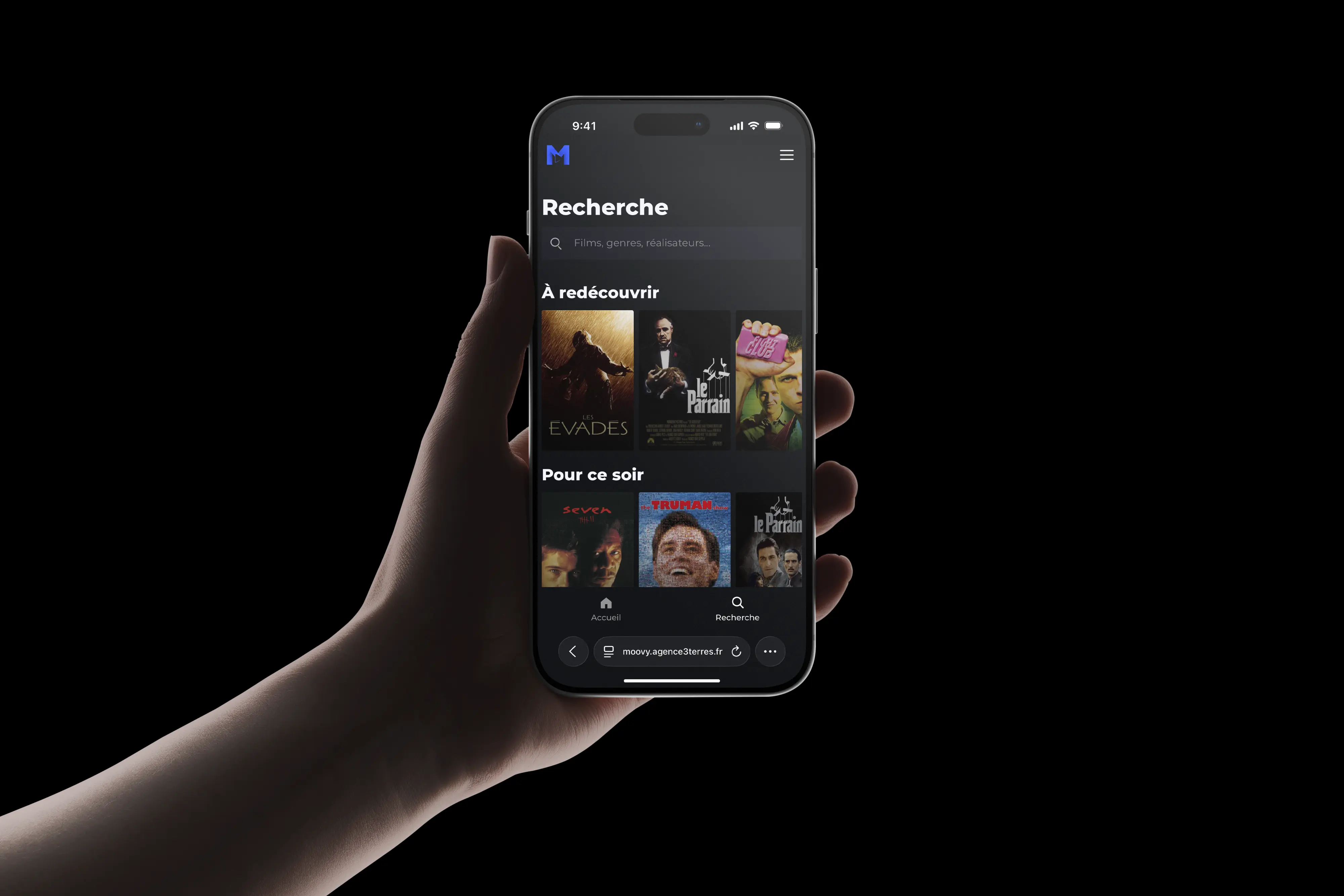 Vue mobile du projet Moovy